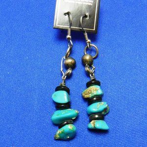 Earrings, Sterling Silver, Turquoise, Onix